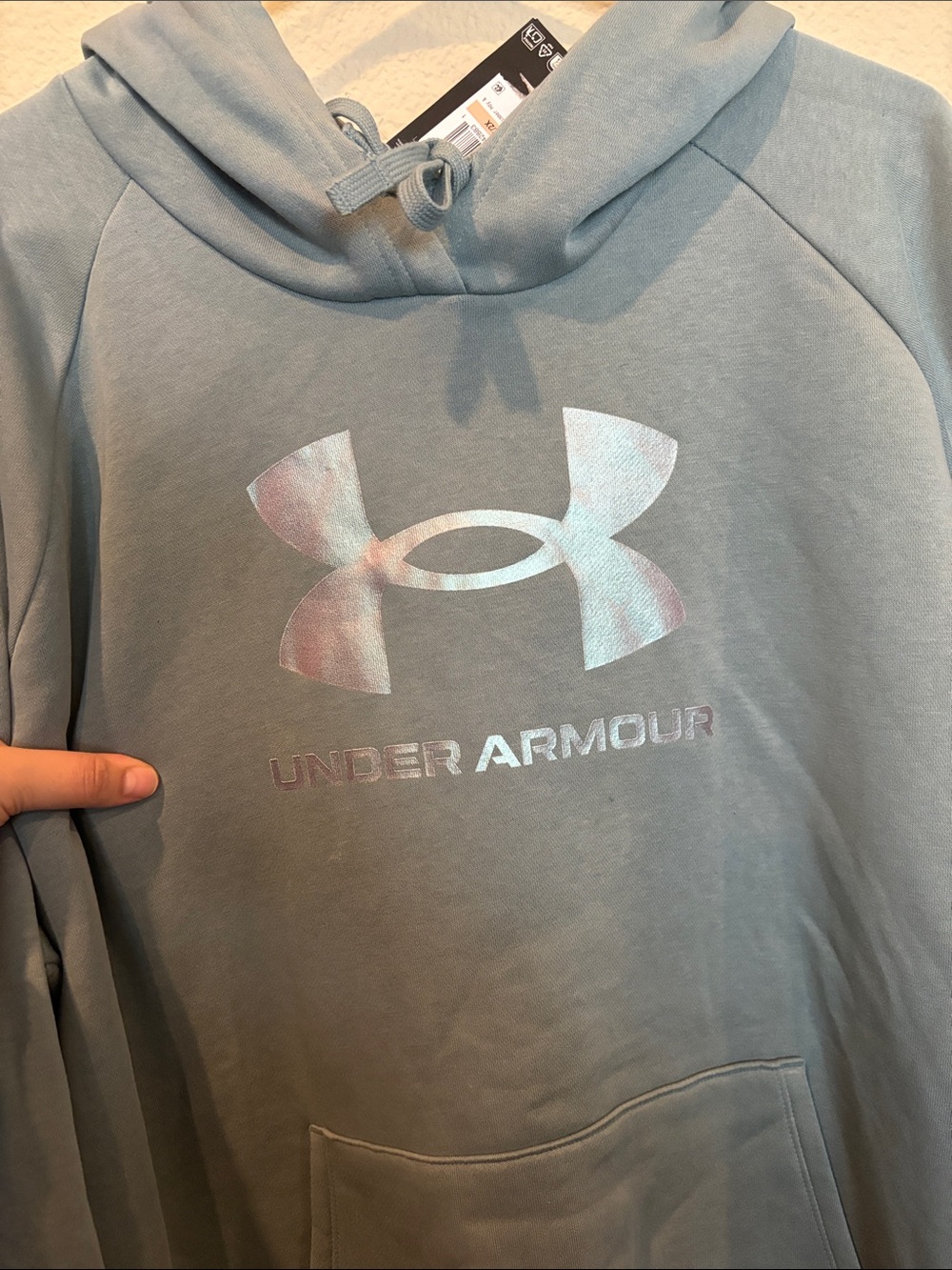 NWT 2X Under Armour Dusty Blue Hoodie with Iridescent Logo - Picture 5 of 6